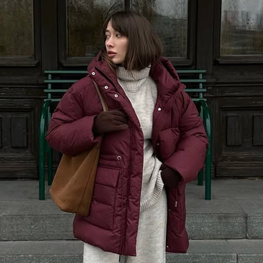 Wine Red Hooded Cotton Jacket