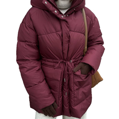 Wine Red Hooded Cotton Jacket