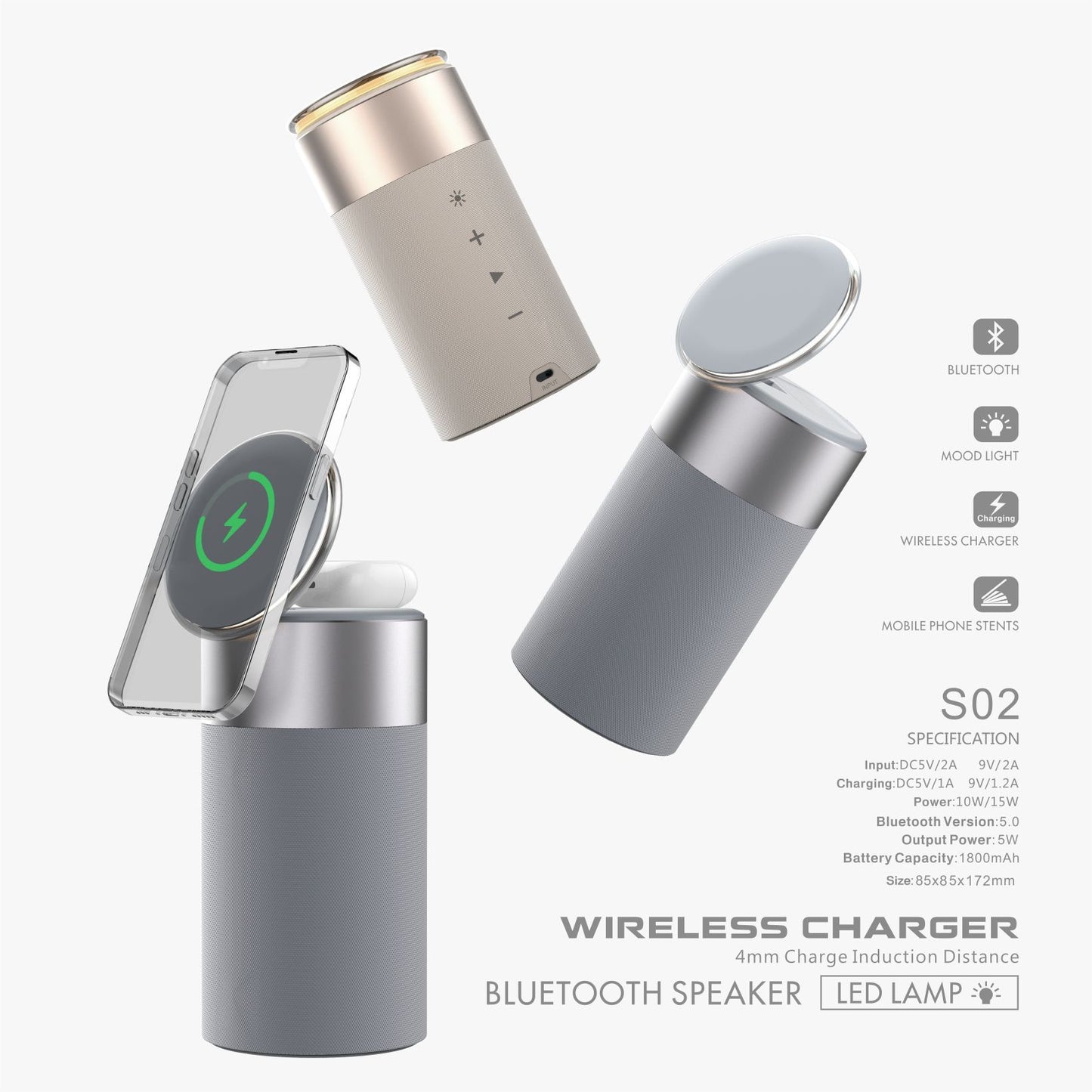 3 In 1 Multi-Function IPhone And AirPods Wireless Charger Bluetooth Speaker With Touch Lamp