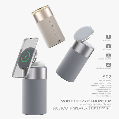 3 In 1 Multi-Function IPhone And AirPods Wireless Charger Bluetooth Speaker With Touch Lamp